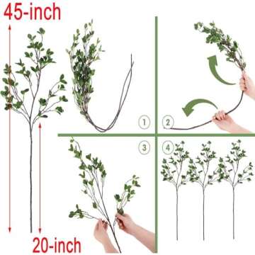 HANDIC 3 Pcs Faux Stems Artificial Branches for Vase Greenery Stems Faux Branches for Vase Plant Artificial Eucalytus Branches Plants (45"/Each Branch) (3, Green)
