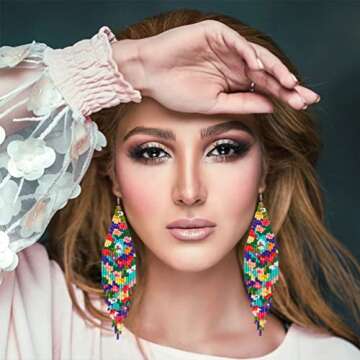 Luluping Long Beaded Tassel Earrings - Handmade Bohemian Statement Earrings