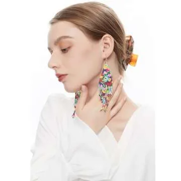Luluping Bohemian Long Beaded Tassel Earrings for Women