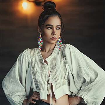 Luluping Bohemian Long Beaded Tassel Earrings for Women