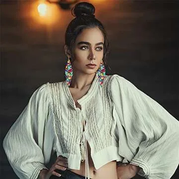 Luluping Bohemian Long Beaded Tassel Earrings for Women