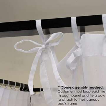 Royale Home Canopy Bed Panels with Top Ties and Tie Backs, White Sheer for All Bed Sizes.