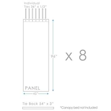 Royale Home Canopy Bed Panels with Top Ties and Tie Backs, White Sheer for All Bed Sizes.