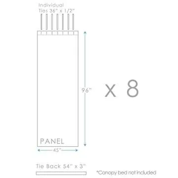 Royale Home Canopy Bed Panels with Top Ties and Tie Backs, White Sheer for All Bed Sizes.