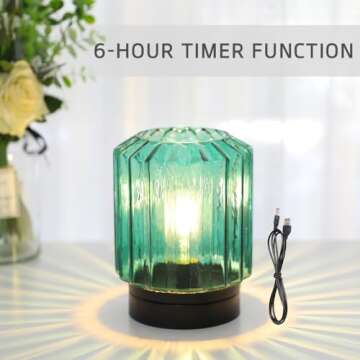 JHY DESIGN 8" Battery Operated Table Lamp with USB Port and Timer for Home Decor