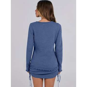 ANRABESS Women 2 Piece Outfits Long Sleeve Sweater Top Mini Skirt Sets 2025 Fall Spring Lounge Travel Beach Clothing Sets Deep Blue M