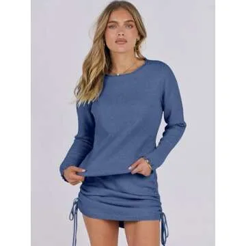 ANRABESS Women 2 Piece Outfits Long Sleeve Sweater Top Mini Skirt Sets 2025 Fall Spring Lounge Travel Beach Clothing Sets Deep Blue M