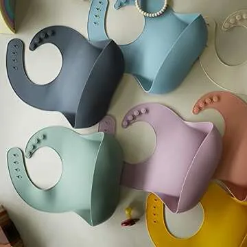 Moonkie Silicone Baby Bibs Set Of 2, BPA Free Soft Adjustable Fit Waterproof Feeding Bibs for Babies and Toddlers(Dark Grey/Warm Taupe)