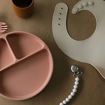 Moonkie Silicone Baby Bibs Set Of 2, BPA Free Soft Adjustable Fit Waterproof Feeding Bibs for Babies and Toddlers(Dark Grey/Warm Taupe)