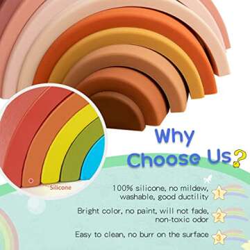 Macabaka Silicone Rainbow Stacker Nesting Puzzle Building Blocks Stacking Toys, Boho Baby Toys, 10 P...