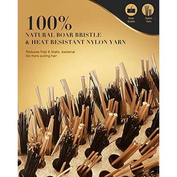 SUPRENT Round Brush with Natural Boar Bristles,Nano Thermic Ceramic Coating & Ionic Roller Hairbrush for Blow Drying, Curling&Straightening, Volume&Shine(Upgraded 3.3" & Barrel 2")