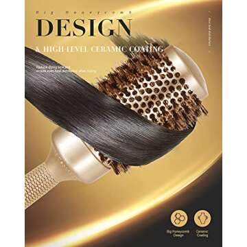 SUPRENT Round Brush with Natural Boar Bristles,Nano Thermic Ceramic Coating & Ionic Roller Hairbrush for Blow Drying, Curling&Straightening, Volume&Shine(Upgraded 3.3" & Barrel 2")
