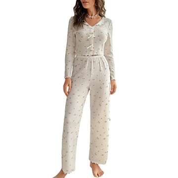 Chic WDIRARA Women's Bow Front Pajama Set for Loungewear