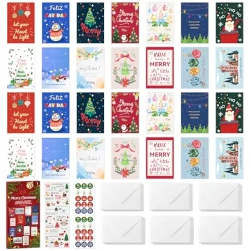 Unique 28 Pack Christmas Cards Set with Colorful Designs