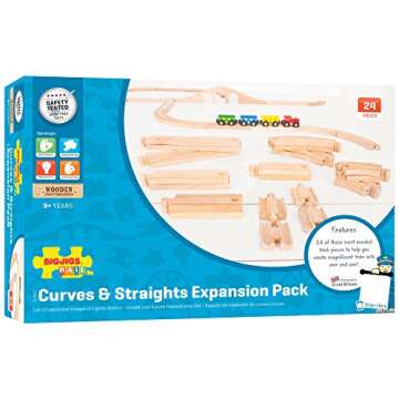 Bigjigs Rail Product Name: Expansion Pack - 24 Pieces Curves and Straights - Compatible with Major Rail Brands