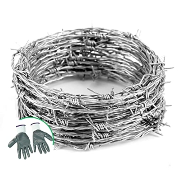 Suvunpo 50FT Barbed Wire - 16 Gauge Craft & Fence Wire with Gloves
