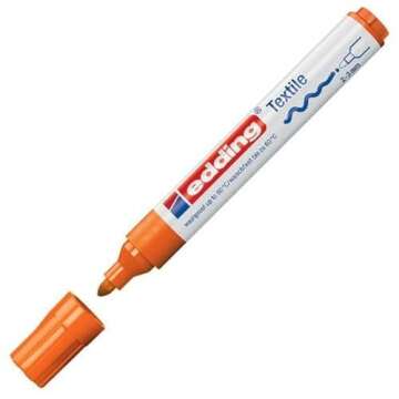 edding 4500 textile marker - neon orange - 1 pen - round nib 2-3 mm - permanent fabric markers for drawing on textiles, wash-resistant up to 60 °C - marker pens for fabric lettering