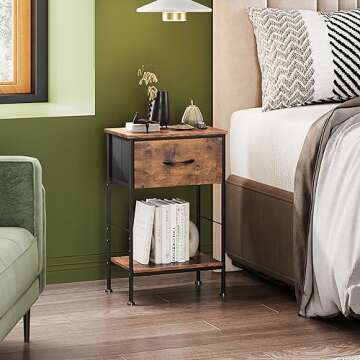 WLIVE Nightstand, Bedside Side Table for Bedroom, Dorm with Steel Frame, Night Stand End Table with ...