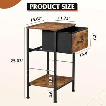 WLIVE Nightstand with Steel Frame and Fabric Drawer