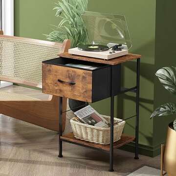 WLIVE Nightstand with Steel Frame and Fabric Drawer