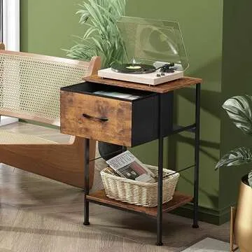 WLIVE Nightstand with Steel Frame and Fabric Drawer