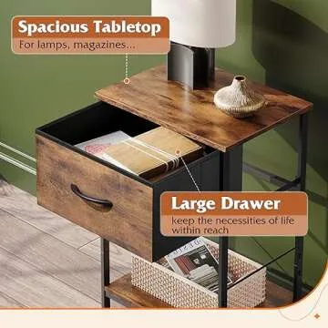 WLIVE Nightstand with Steel Frame and Fabric Drawer