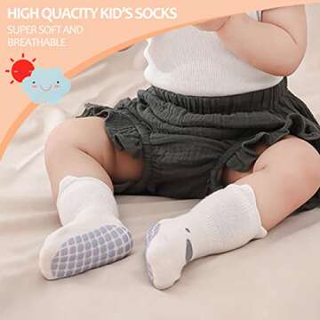 TRUEHAN 5 Pairs Toddler Non Slip Socks with Grips Baby Socks for Kids Girls Boys