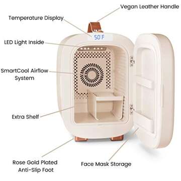 QUBI Mini Fridge, Professional Compact Fridge For Skincare, Mini Cosmetics, Makeup, 5 Liter (Cream White, 5L)