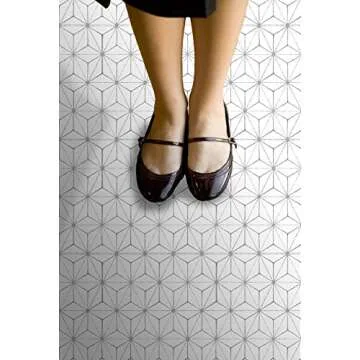 FloorPops FP2481 Kikko Peel Stick Floor Tiles, White & Off-White