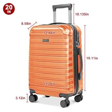Hard Case Luggage 2 Piece Sets Carry On Luggage Lightweight With Spinner Wheels Rolling Suitcase 22x14x9 Airline Approved PC+ABS TSA Lock Hardshell Travel Carry On Hardside 14/20 Inch 2PCS,Orange