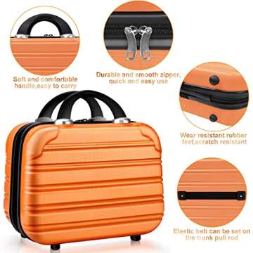 Hard Case Luggage 2 Piece Sets Carry On Luggage Lightweight With Spinner Wheels Rolling Suitcase 22x14x9 Airline Approved PC+ABS TSA Lock Hardshell Travel Carry On Hardside 14/20 Inch 2PCS,Orange