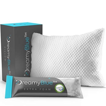 DreamyBlue Premium Pillow for Sleeping - Shredded Memory Foam Fill [Adjustable Loft] Washable Cover ...