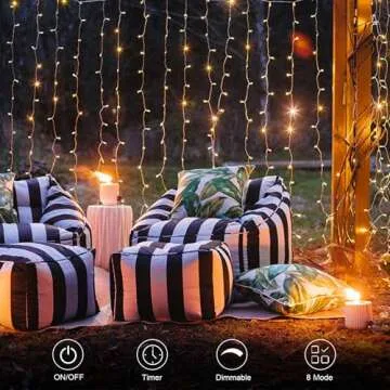 echosari 300 LED Curtain Lights Battery Operated, 9.8ft×9.8ft Hanging Lights with Remote Timer Fairy Curtain Lights for Bedroom Patio Wedding Backdrop Party Decór (Warm White)