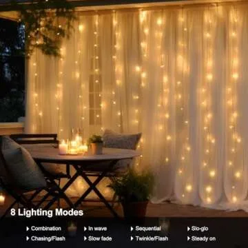 echosari 300 LED Curtain Lights Battery Operated, 9.8ft×9.8ft Hanging Lights with Remote Timer Fairy Curtain Lights for Bedroom Patio Wedding Backdrop Party Decór (Warm White)