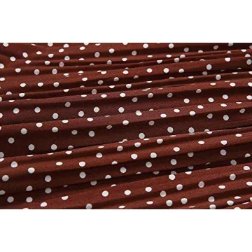 Exlura Womens High Waist Polka Dot Pleated Skirt Midi Swing Skirt with Pockets Coffee Large