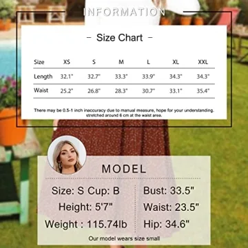 Exlura Womens High Waist Polka Dot Pleated Skirt Midi Swing Skirt with Pockets Coffee Large