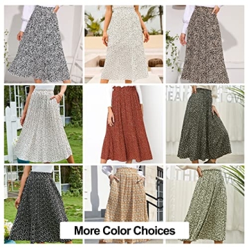 Exlura Womens High Waist Polka Dot Pleated Skirt Midi Swing Skirt with Pockets Coffee Large