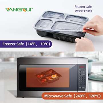 YANGRUI To Go Containers, 50 Pack (50 Trays + 50 Lids) 34oz BPA Free Reusable Bento Box Clean Film Package Machine Washable Meal Prep Container