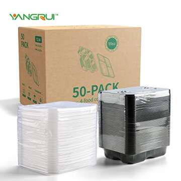 YANGRUI To Go Containers, 50 Pack (50 Trays + 50 Lids) 34oz BPA Free Reusable Bento Box Clean Film Package Machine Washable Meal Prep Container