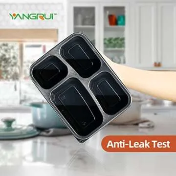 YANGRUI To Go Containers, 50 Pack (50 Trays + 50 Lids) 34oz BPA Free Reusable Bento Box Clean Film Package Machine Washable Meal Prep Container