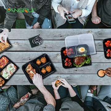 YANGRUI To Go Containers, 50 Pack (50 Trays + 50 Lids) 34oz BPA Free Reusable Bento Box Clean Film Package Machine Washable Meal Prep Container