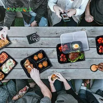 YANGRUI To Go Containers, 50 Pack (50 Trays + 50 Lids) 34oz BPA Free Reusable Bento Box Clean Film Package Machine Washable Meal Prep Container