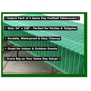Oojami Pack of 3 Game Day Football Tablecovers, 54"x108" Disposable Plastic Tablecloths for Parties,...