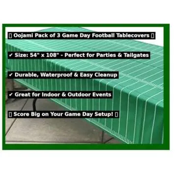 Oojami Pack of 3 Game Day Football Tablecovers, 54"x108" Disposable Plastic Tablecloths for Parties,...