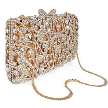 MOSSMON Luxury Crystal Clutch Women Rhinestone Evening Bag for Party and Wedding Gold