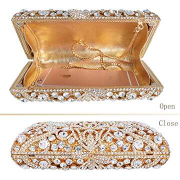 MOSSMON Luxury Crystal Clutch Women Rhinestone Evening Bag for Party and Wedding Gold