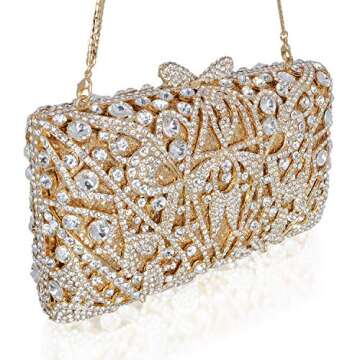 MOSSMON Luxury Crystal Clutch Women Rhinestone Evening Bag for Party and Wedding Gold