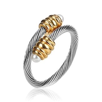 FOCUSTEEL Cable Ring - Stylish Cuff Pearl Ring for All Occasions
