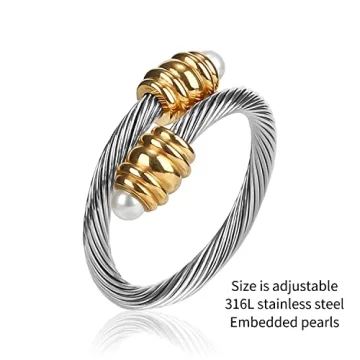 FOCUSTEEL Cable Ring - Stylish Pearl Cuff for Everyone
