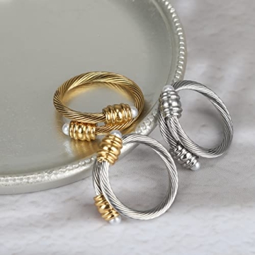 FOCUSTEEL Cable Ring - Stylish Pearl Cuff for Everyone